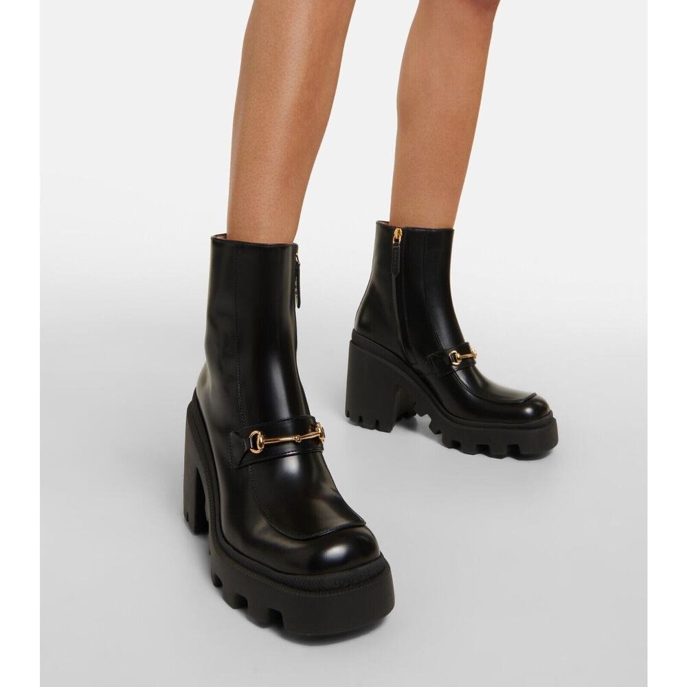 NIB Gucci Horsebit Ankle Boots EU 37 US 7 Black Leather Platform Bootie $1,590 - Picture 4 of 14